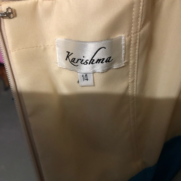 Turquoise & Nude Short Formal Dress Size 14 by Karishma - Picture 8 of 8